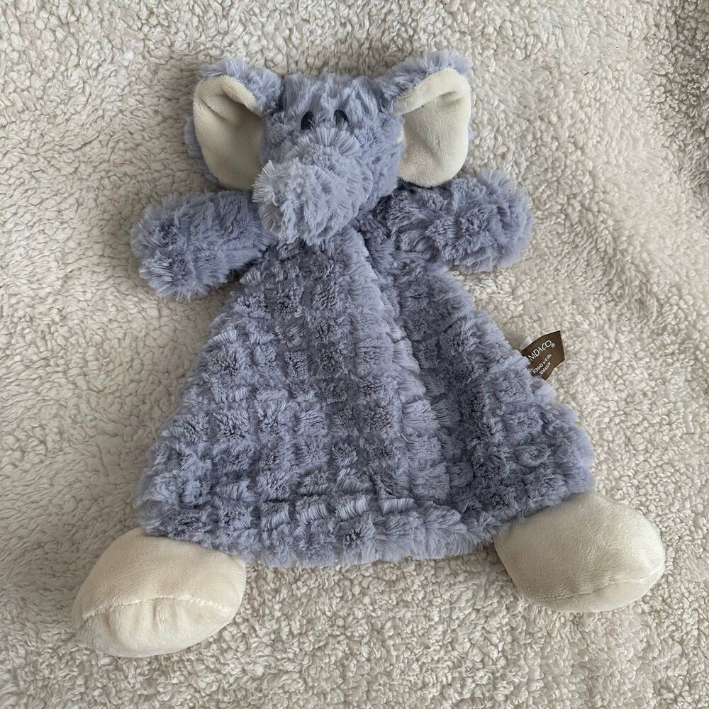 Demdaco Nat & Jules Gray Elephant Lovey Security Blanket Plush Rattle 12" Soft